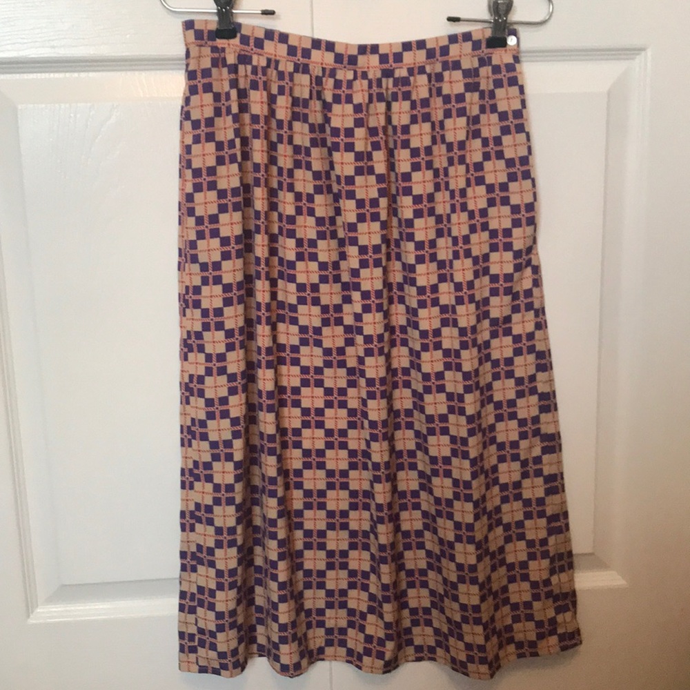 Vintage Jack Mulqueen Retro Checkered Print Midi Skirt Purple Red Tan 12